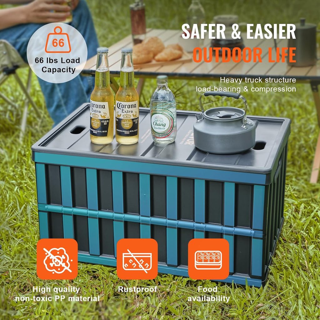 VEVOR 65L Collapsible Storage Bins - Stackable Utility Crates with Lids for Organizing Tools & More