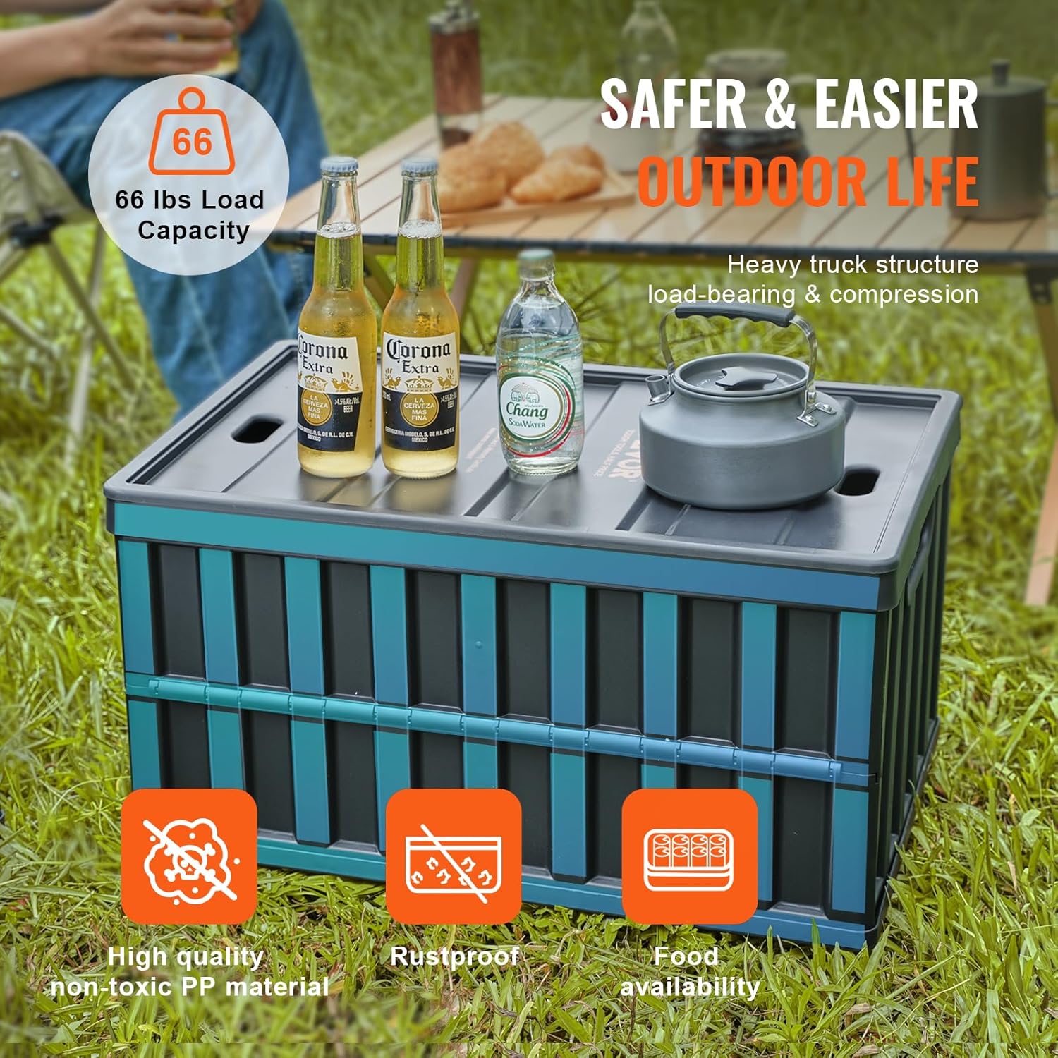 VEVOR 65L Collapsible Storage Bins - Stackable Utility Crates with Lids for Organizing Tools & More