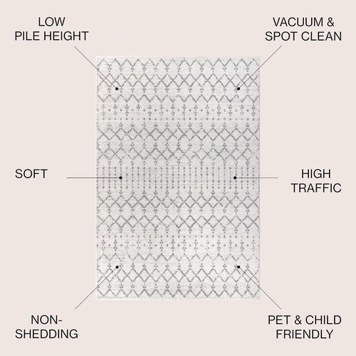 JONATHAN Y Boho Vintage Diamond Area Rug - Cream/Gray 8x10 ft | Easy-Clean, Pet-Friendly Design for Living Room, Bedroom, Office