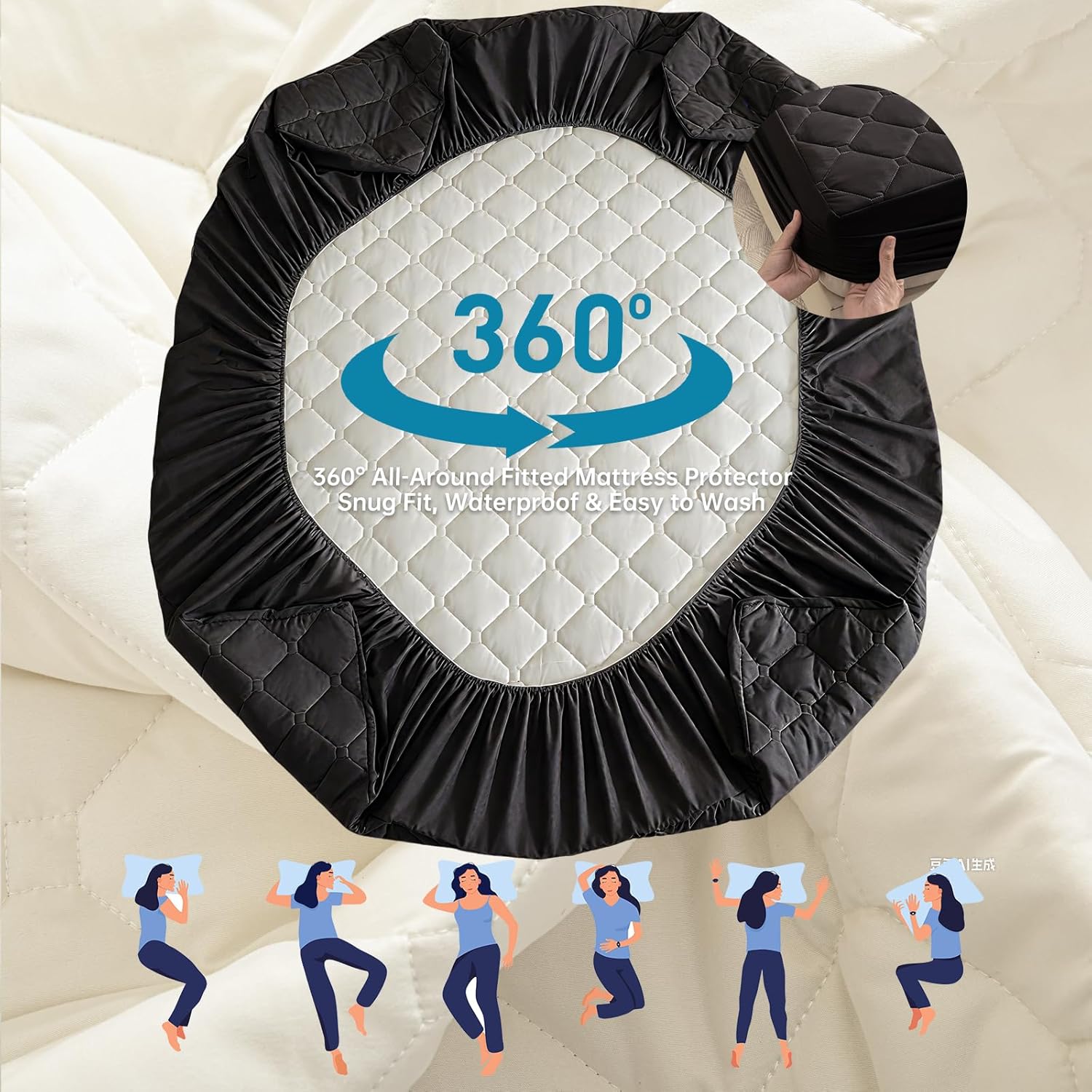 Skiennix Waterproof Twin Mattress Protector - Lab Tested Leakproof, Oeko-TEX Certified, Breathable & Noiseless | 18" Deep Pocket, Machine Washable (Black)