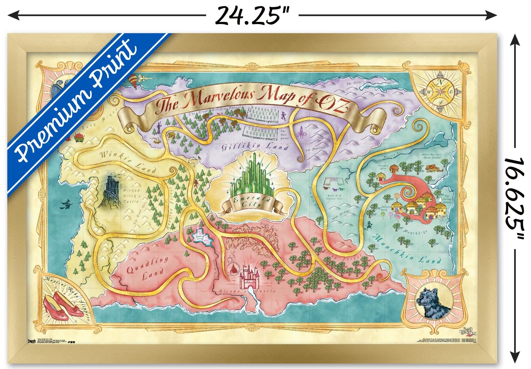 The Wizard Of Oz - Map Wall Poster, 22.4L" x 14.7W", Gold Framed Version