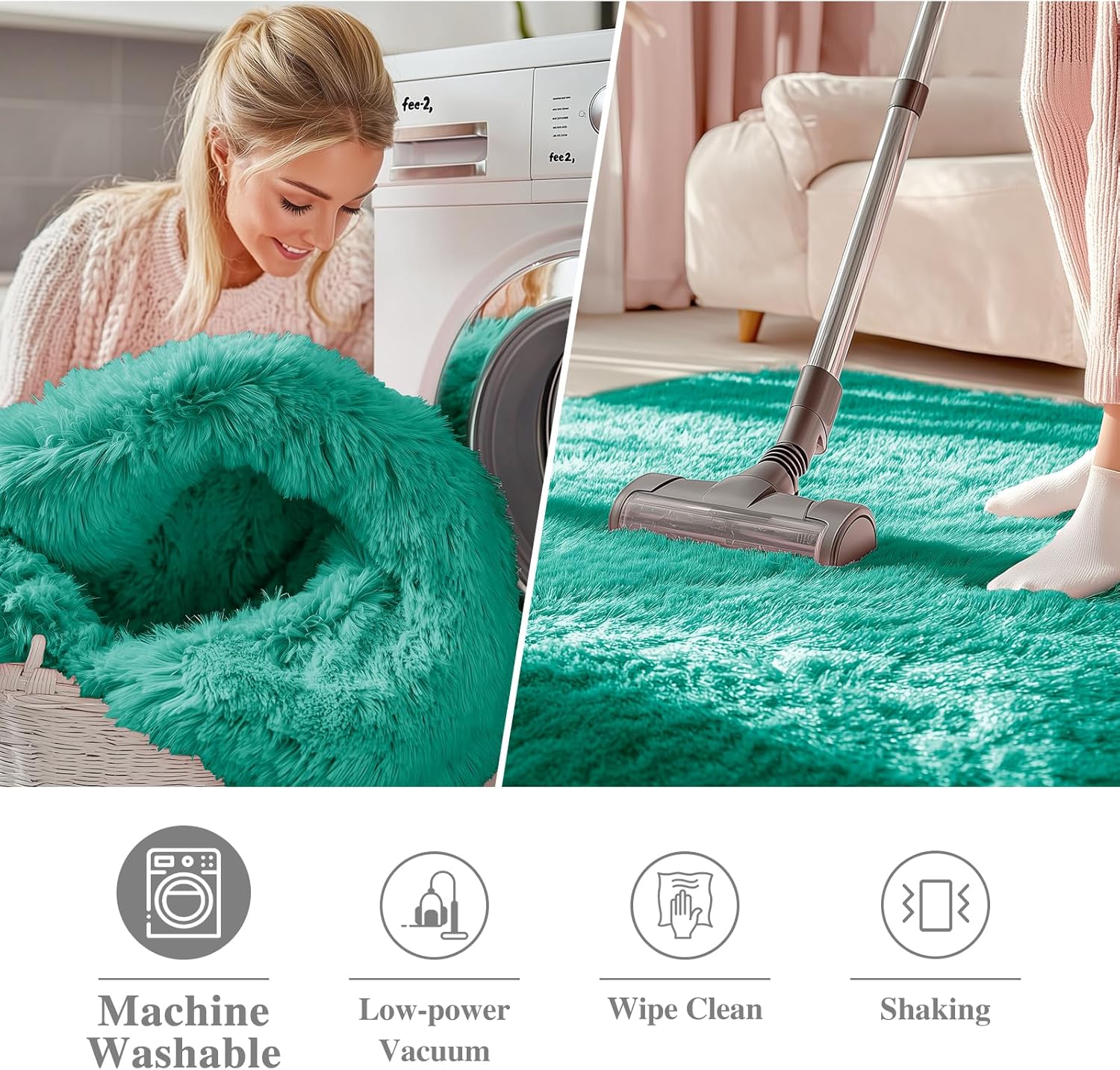 OLANLY Teal Green Round Area Rug - Soft, Fluffy, Machine Washable 8 ft Circle Carpet for Bedroom & Living Room