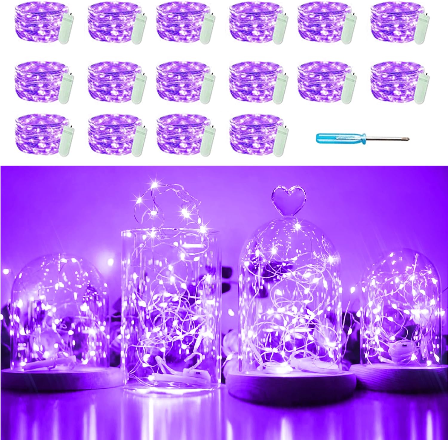SunKite 20 LED Purple Fairy String Lights - Waterproof Battery Operated | 6.6 Feet Silver Copper Wire for DIY Decor