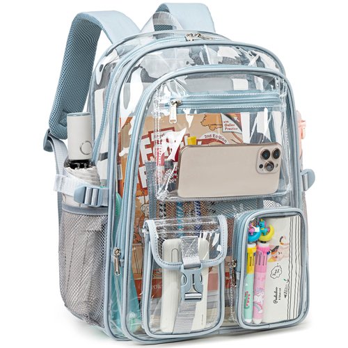 abshoo Large Clear Backpack For Girls Women Heavy Duty Clear Bookbag for School Transparent Backpack (Baby Blue)
