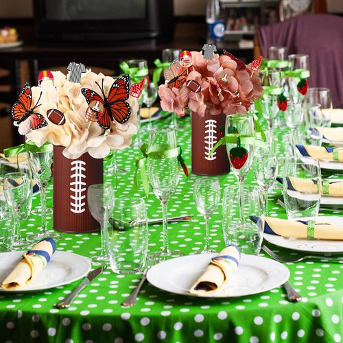 Domensi 3 Pcs Football Table Centerpiece Football Vases Decor Galvanized Metal Vases for Artificial Flowers Rugby Funny Pen Holder Utensil Holder Jars for Kitchen Home Rugby Party Decorations Gifts