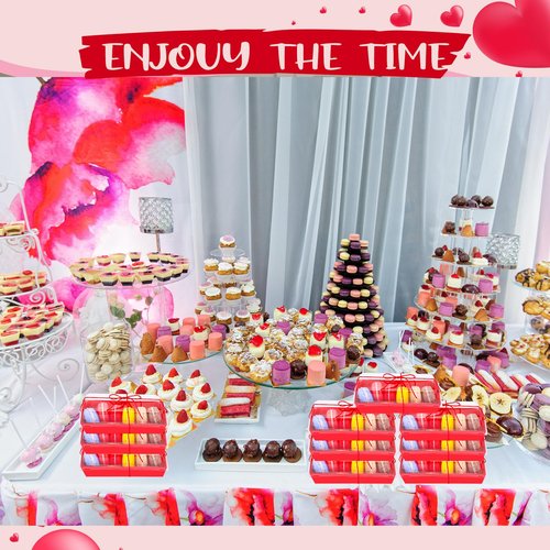 Ziliny 200 Pcs Red Dessert Treat Boxes with Clear Lids & Rope, 7.5" Rectangle Bakery Display Boxes for Cookies Cupcakes Macarons, Wedding Favor, Mother's Day Treats