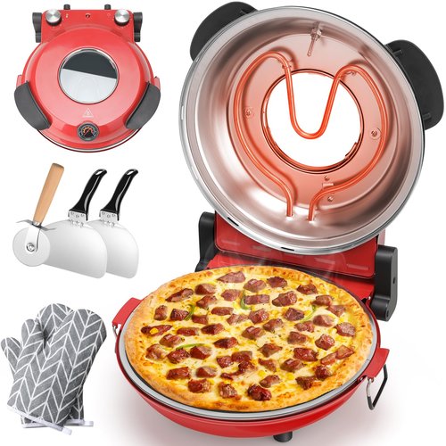 KEENSTAR Pizza Oven Indoor 12-Inch, Countertop Glazed Ceramic Stone Pizza maker with Adjustable Timer, 1200W Heat up to 800°F, Electric Pizza Cooker with Viewing Window Baked Pizzeria Style at Home