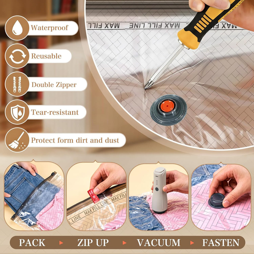 QcoQce Vacuum Storage Bags - Rechargeable Electric Pump for Space-Saving Travel & Seasonal Storage | Ideal for Clothing & Bedding