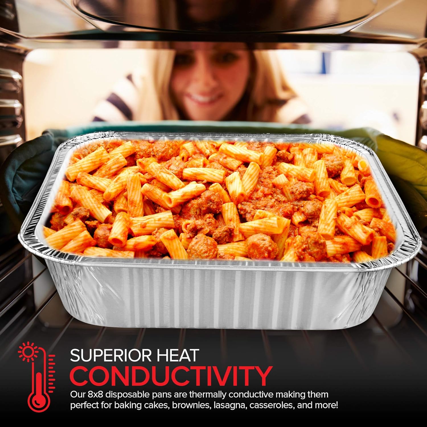 Stock Your Home 8x8 Foil Pans with Lids - 20 Pack of 8-Inch Square Aluminum Baking Containers