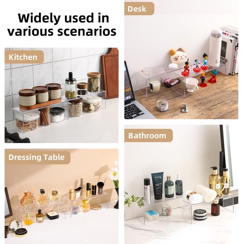 Aminigram 8 Packs Cabinet Organizer Shelf, Acrylic kitchen Cabinet Shelves, Shelf Riser for Dishes, Spices, Soda Cans and Bottles（12.4 x 4 x 4.6 inch）