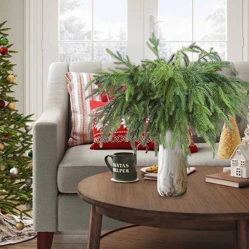 Bdor 18-Inch Artificial Norfolk Pine Branches - 12 Pack Faux Christmas Greenery for Wreaths & Centerpieces