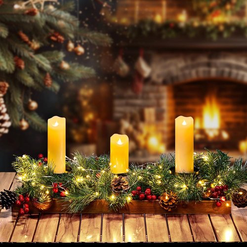 Brightown Foldable Wooden Box - Includes Fairy Lights, Pine Cones & Ornaments | 23.6" for Christmas Decor
