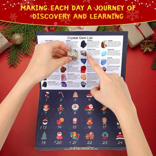 JULEASEL Gemstone Advent Calendar 2025, Rock Collection Advent Calendar for Kids with 24 Natural Gemstones to Open Each Day, Christmas Countdown Calendar for Boys Girls Teens and Adults