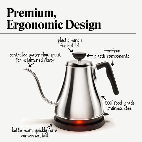 Electric Gooseneck Kettle - 0.8L, 120 Volt, Stainless Steel Electric Tea Kettle - Water Pot Heater/Warmer, Coffee & Tea