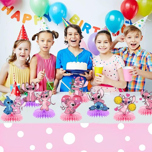Stitch birthday party supplies, 8Psc honeycomb center decorations, Stitch party decorations, double-sided desktop decorations, center decorations for parties