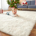 OLANLY Area Rug - Soft Fluffy Shaggy Design for Living Room & Bedroom | Machine Washable Ivory 4x11 ft