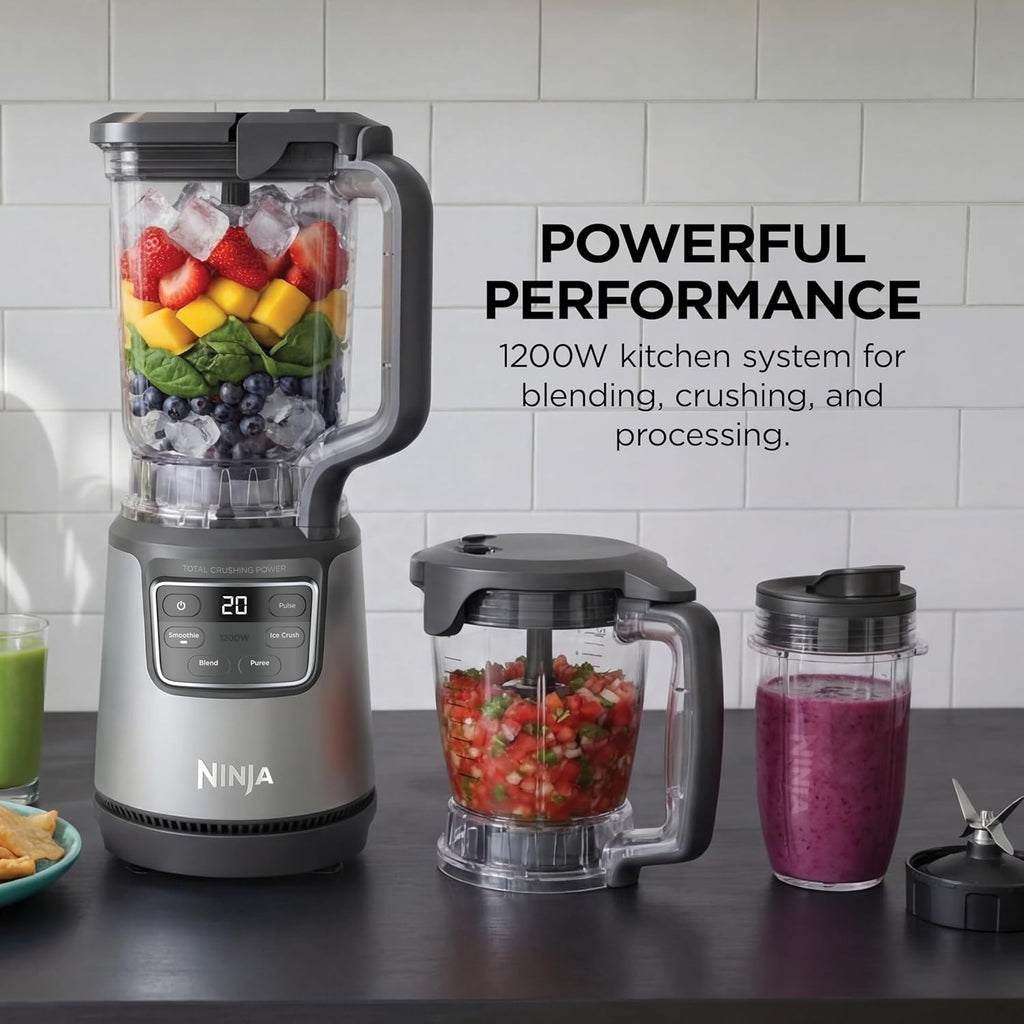 Ninja BlendPro Kitchen System - 72 oz Full-Size Blender & 5-Cup Food Processor | 1200 Watt, Beige | Total Crushing Tech & Smoothie Presets
