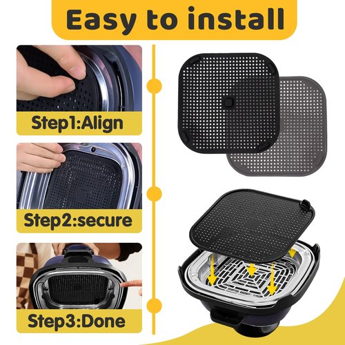 2 PCS Updated Heat Resistant Splatter Screen Compatible with Ninja Crispi Air Fryer Accessories;Food-Grade Silicone Splatter Shield Compatible with Ninja FN101-Prevent Oil Splatter.(Gray & Black)