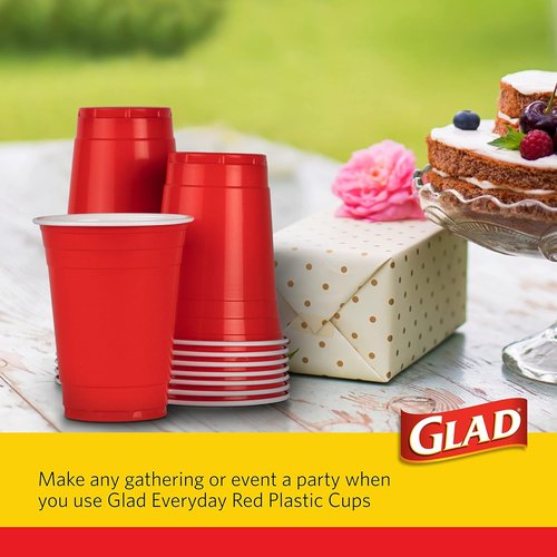 Glad Everyday Disposable Plastic Cups - Heavy Duty Red Party Cups | Strong & Sturdy, 18 Ounce, 40 Count