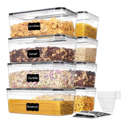 Vtopmart Airtight Food Storage Containers with Lids 8PCS Set 3.2L, Plastic Spaghetti Container for Pasta organizer, BPA Free Air Tight House Kitchen Pantry Organization