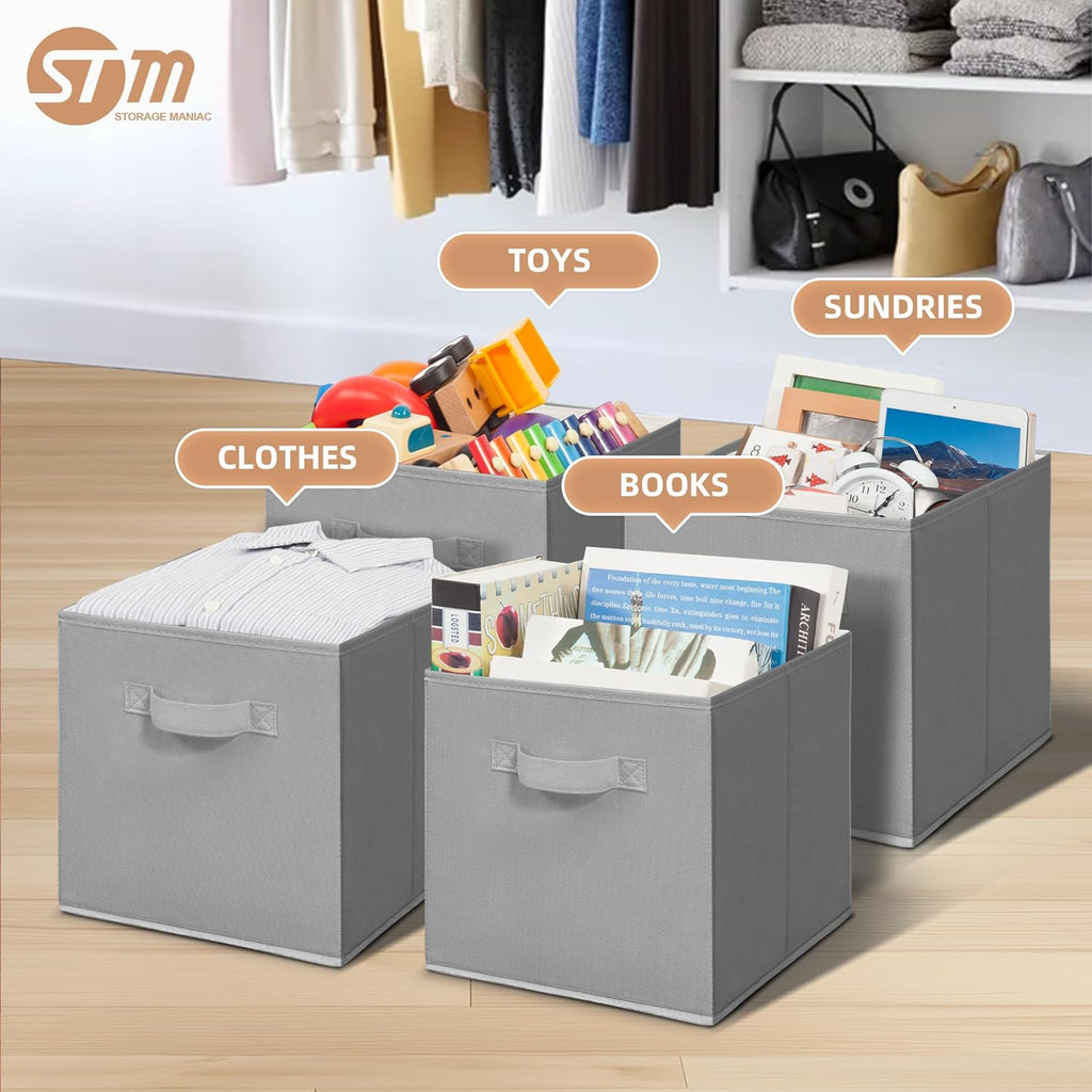 Storage Maniac 11-Inch Collapsible Storage Cubes - Durable Fabric Bins for Organization | 10-Pack Grey
