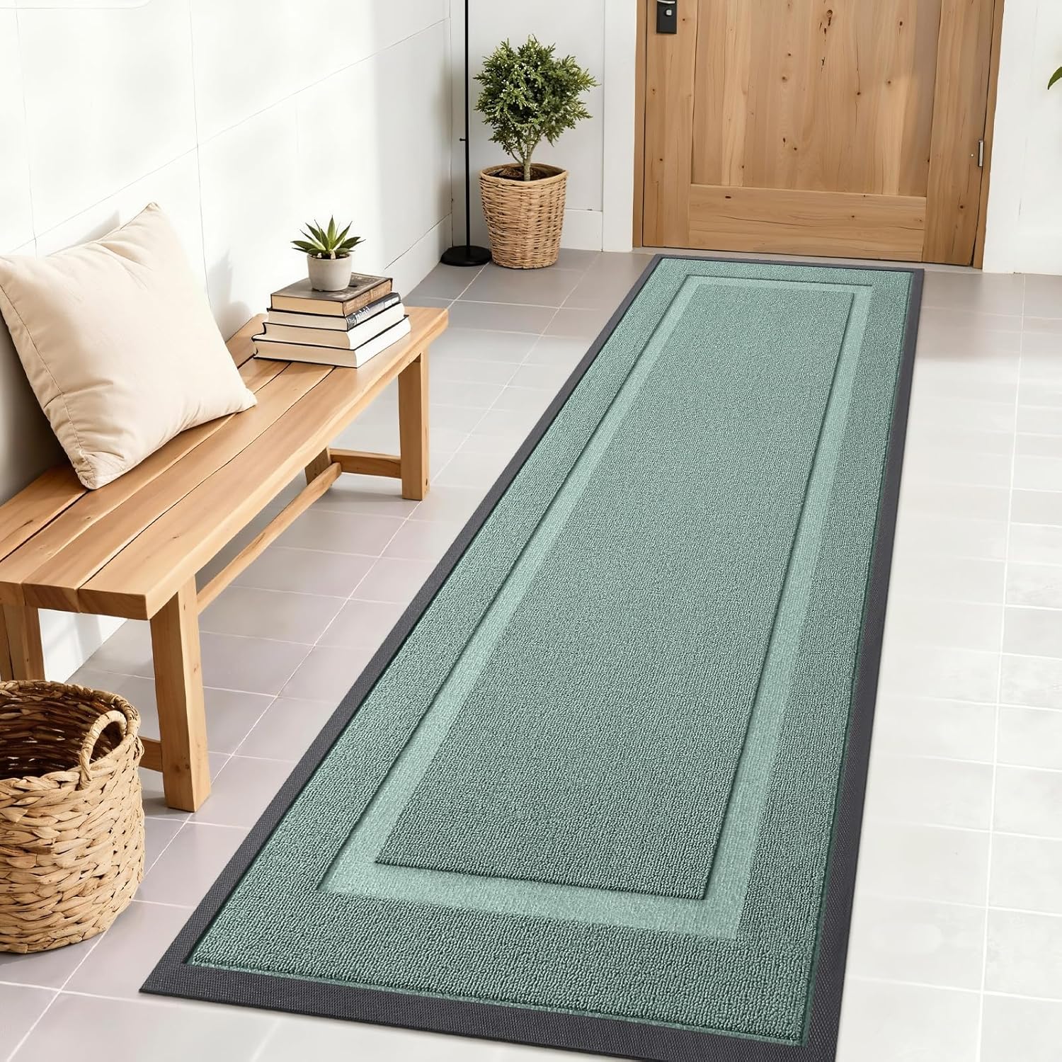 OLANLY Waterproof Front Door Mat - All-Season Indoor/Outdoor Doormat, Easy Clean, 71x23, Grayish Green