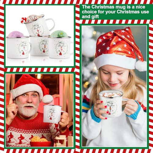 Mifoci 16 Pcs Christmas Enamel Coffee Mugs with Silver Rim - 12oz Xmas Hot Chocolate Mugs for Winter Gifts