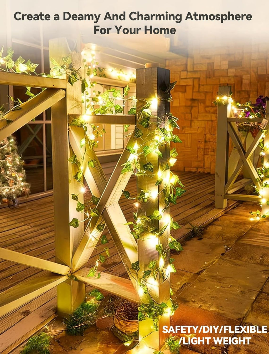 Skiennix Ivy Twinkle Lights - 23ft Battery Operated LED Leaf String Lights | Warm White for Bedroom & Party Decor