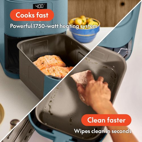 Bella 6 Qt Slim Air Fryer - EverGood™ Ceramic Nonstick Coating, Adjustable Temp, 6 Cooking Options, Surf Color