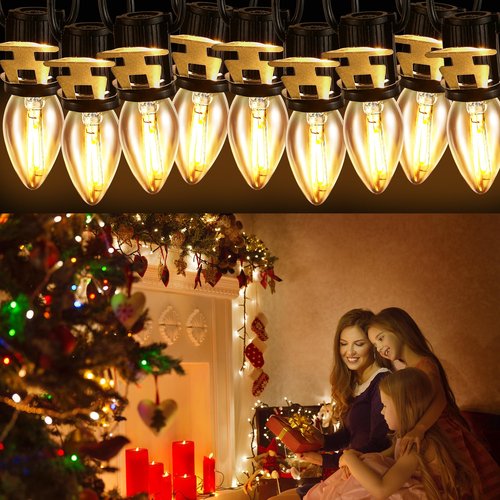 Christmas Village Light Cord with 9 LED Bulb, C7 Blow Mold String Lights with Two Spare Fuse, Blow Mold Light Cord with Clip, Village Lights for Christmas Houses Villages, Holiday Craft Decorations