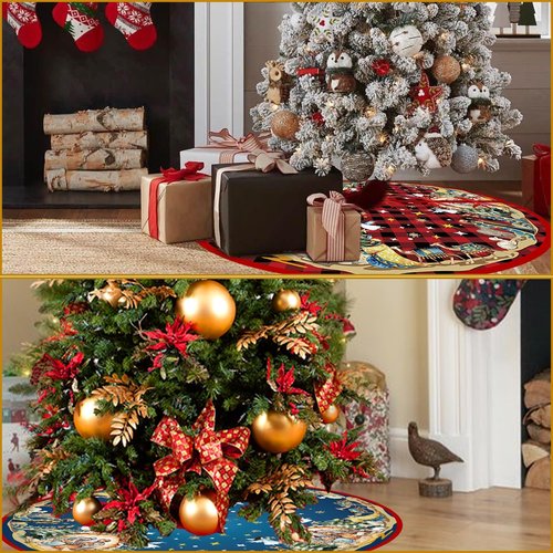 Reversible Nativity Scene Christmas Tree Skirt 36 Inch Religious Christmas Tree Mat Jesus Christian Christmas Tree Skirt Buffalo Plaid Holy Night Winter Holiday Tree Mat Decoration
