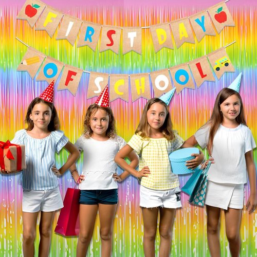 GREATRIL Gradient Pastel Foil Fringe Curtain - Colorful Backdrop Streamers for Kids' Parties | 2 Pack