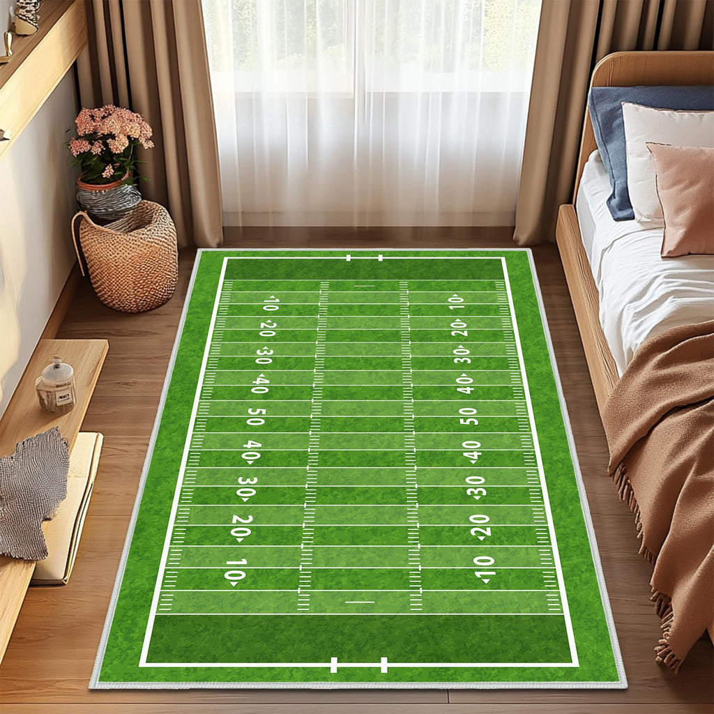 Green Area Rug 4x6,Football Field American Sports Green Lawn Sport Game Team Competition,Ultra-Thin Washable Throw Carpet Indoor Non Slip Accent Floor Carpets for Bedroom,Living Room,Dining Room