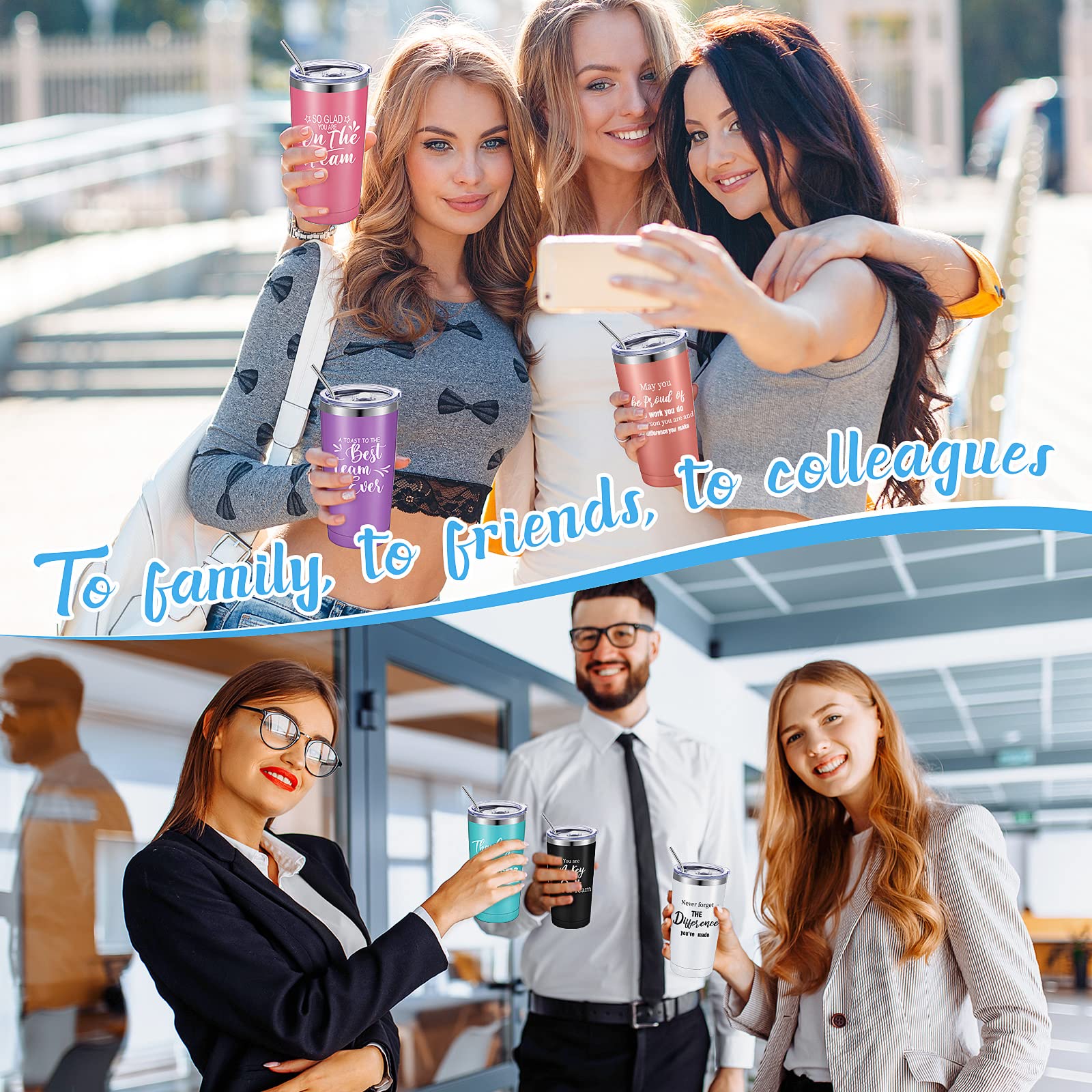 Thank You Gifts for Women Men 20 oz Inspirational Tumbler with Keychain Insulated Stainless Steel Appreciation Tumblers Team Motivational Encouragement Gift for Coworker Employees (Multicolor, 12 Pcs)