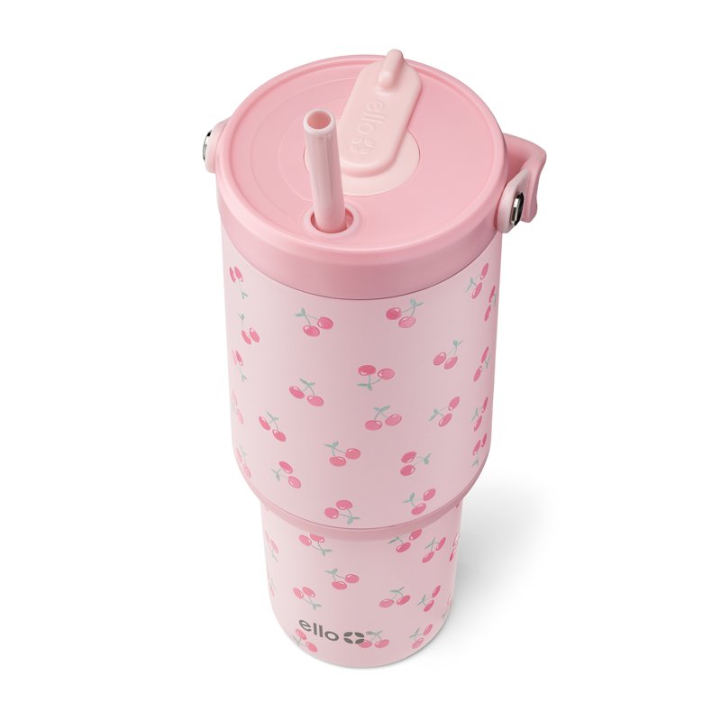Oasis Go 30oz Stainless Steel Tumbler with Handle & Straw - Pink Cherries