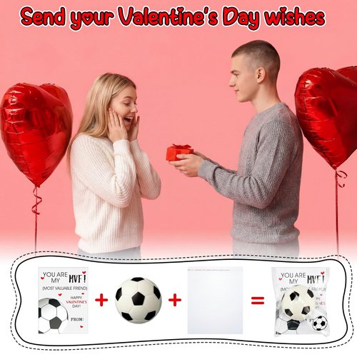 Soulchen 24 Pack Soccer Valentines Day Cards Gifts with Mini Soccer Ball and Stickers for Classroom Valentines Exchange Cards Party Favor Prizes Stress Gifts Set