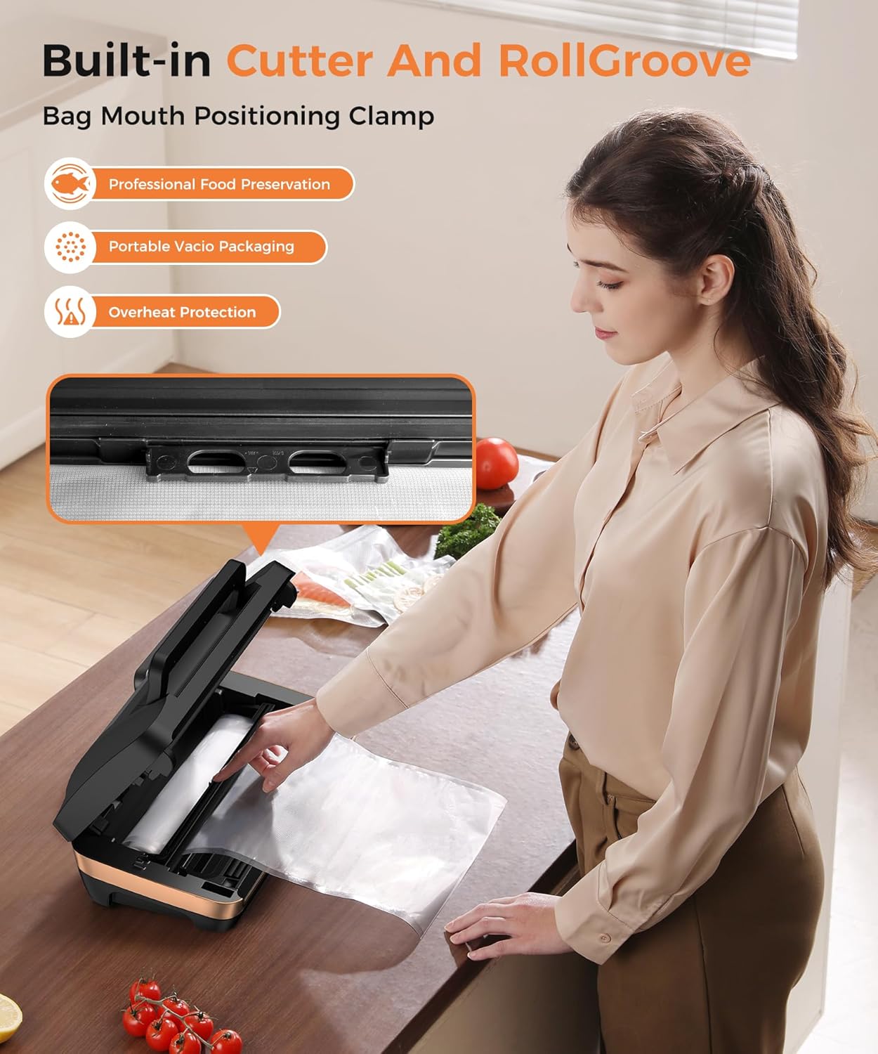Vacuum Sealer Machine by [Brand Name] - Commercial Automatic Food Sealer with Double Heat Seal, Easy-Lock Handle, Black