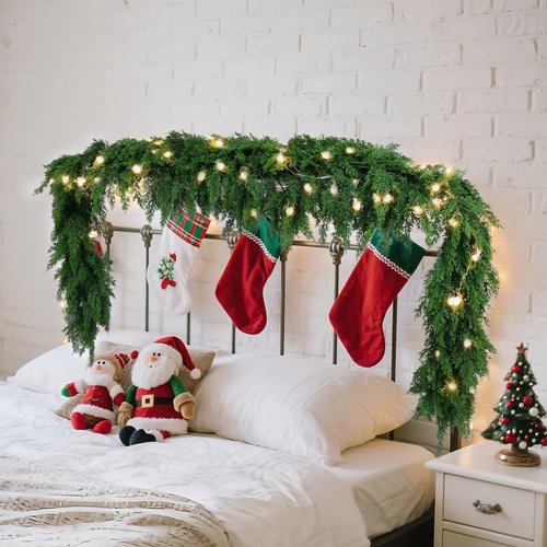 Rowfad 6 Ft Christmas Cedar Pine Garlands, Artificial Cedar Garland, Realistic Green Artificial Greenery Garland for Table, Mantle, Wall, Indoor, Outdoor Christmas Decorations (1, 6 FT)