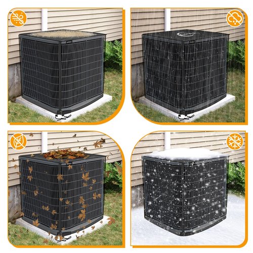 Kipiea 2 in 1 Upgraded Full Mesh Outdoor AC Unit Cover with Detachable 600D Waterproof Top, Air Conditioner Mesh Covers for Outside Units, for All Season (36" W x 36" D x 40" H)