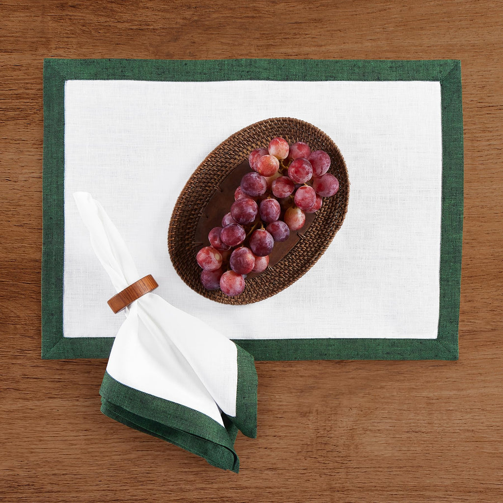 Solino Home Linen Cloth Napkins Set of 4-100% Pure Linen Forest Green and White Dinner Napkins 20 x 20 Inch - Classic, Handcrafted and Machine Washable