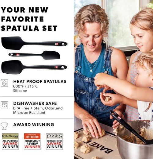 DI ORO Silicone Spatula Set | Heat-Resistant 600°F Rubber Kitchen Spatulas - BPA Free & Dishwasher Safe (3pc, Black)