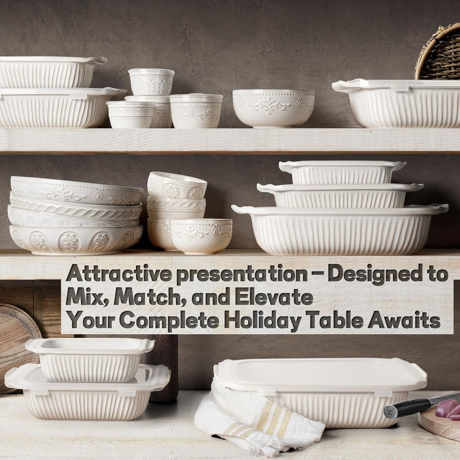 Artena Baking Dish - 5.1 Quart Casserole Dish with Handles | Deep White Ceramic Bakeware