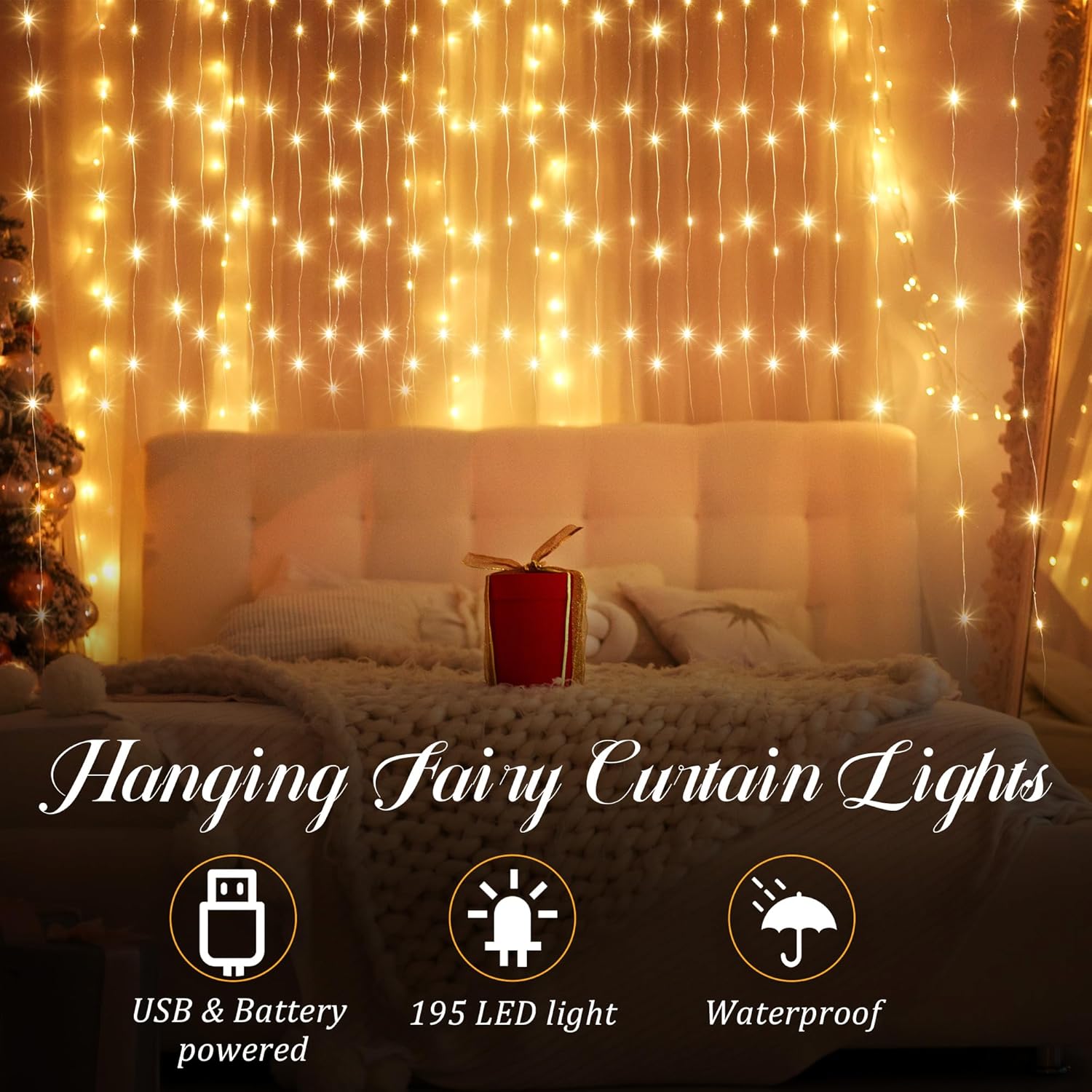 Tuanse 195 LED Curtain Lights - 6.5 x 5 Feet Fairy Backdrop with 8 Modes & Remote for Indoor/Outdoor Decor