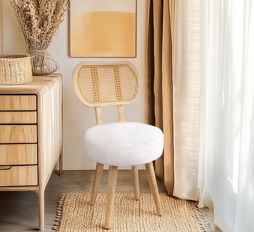 Rattan Dining Chair, Kitchen Dining Room Chairs, Mid Century Modern Boucle Chair, Stylish Upholstered Wood Accent Chair, Cute Sherpa Chair, Living Room Bar Stool Chair, Boho Makeup Vanity Chair, 1 Pc