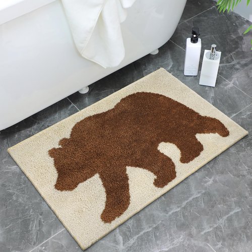 Teenyyou Bear Bathroom Rugs Non Slip Soft Rustic Cabin Lodge Rug Farmhouse Bathroom Bear Mat Absorbent Carpets Floor Mat Decor for Home Kitchen Bedroom 17x29 Inch
