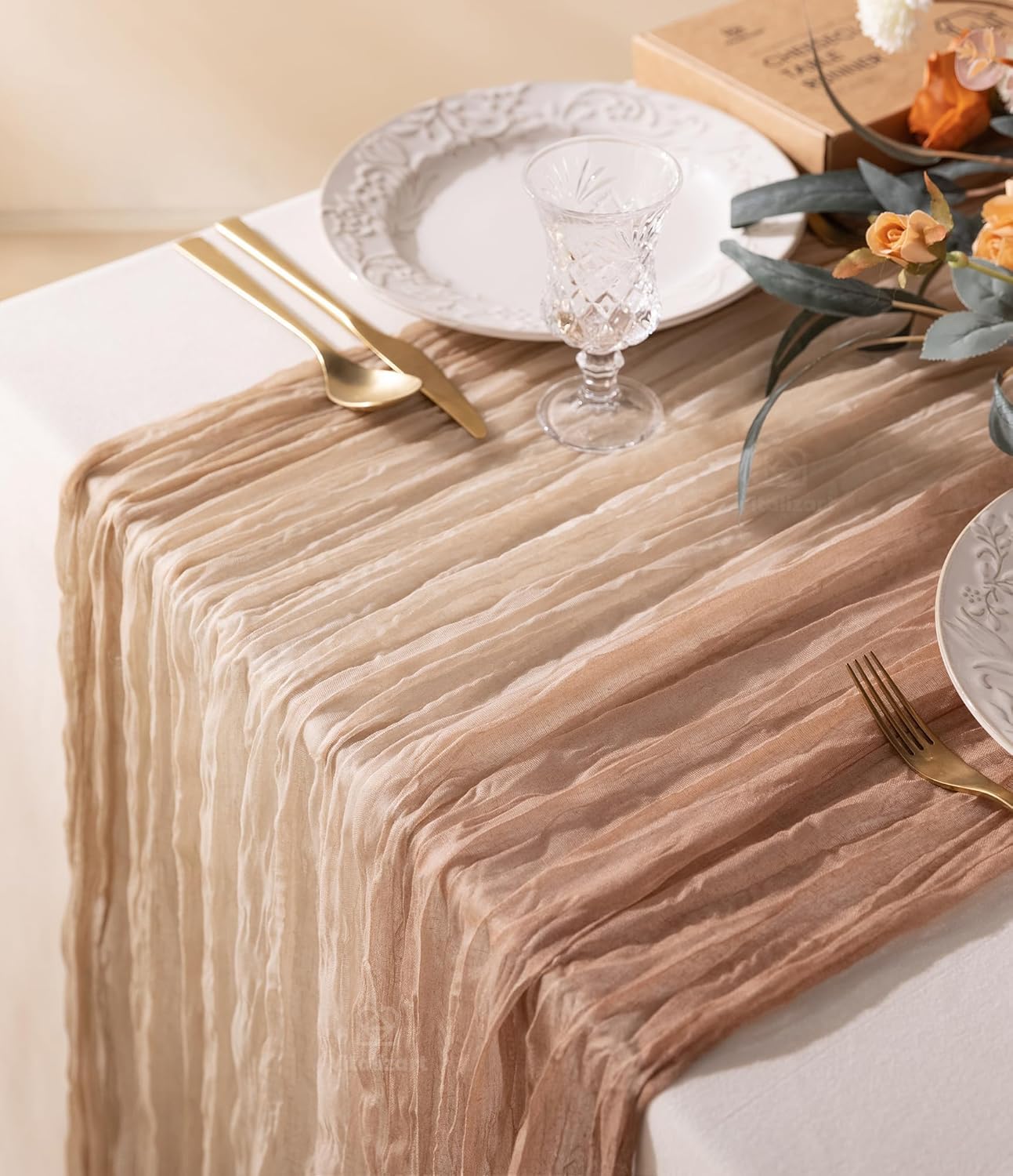 Vitalizart Cheesecloth Table Runner - 10ft Rustic Boho Decor in Light Nude White for Weddings & Events