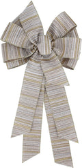Meseey Burlap Ribbon Bow - Large 11 x 20 Inch Gold & Silver Glitter Stripe for Christmas Gifts & Party Decor