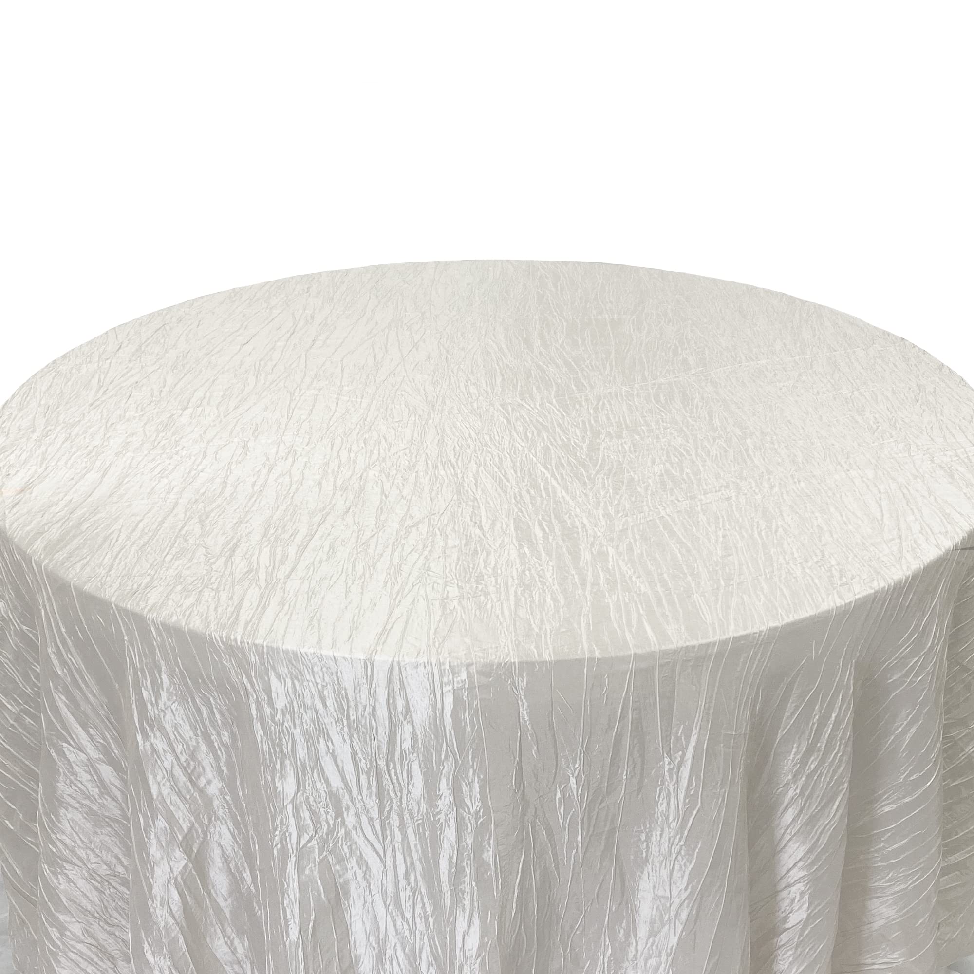 YOUR CHAIR COVERS - 90 Inch Round Crinkle Taffeta Tablecloth - Ivory, Crushed Shiny Dining Table Cloth for Wedding Party Birthday Baby Bridal Shower