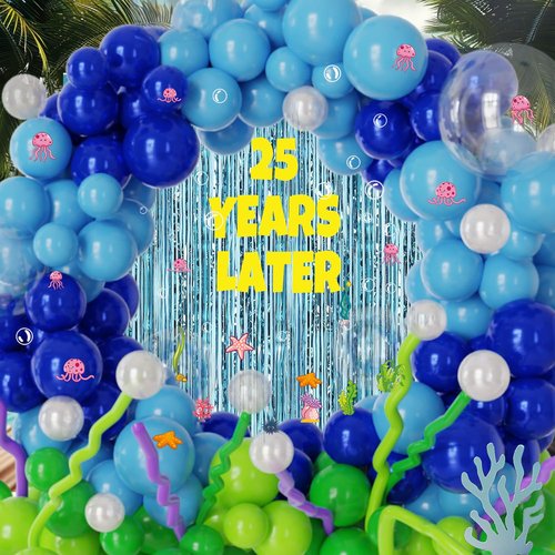 Custom Age Numbers 25 Years Later Birthday Banner Under The Sea Party Decorations – Whats Funnier Than 24 25th 10th Birthday Decorations,Bubble Jellyfish Coral Stickers And Fringe Curtains Backdrop