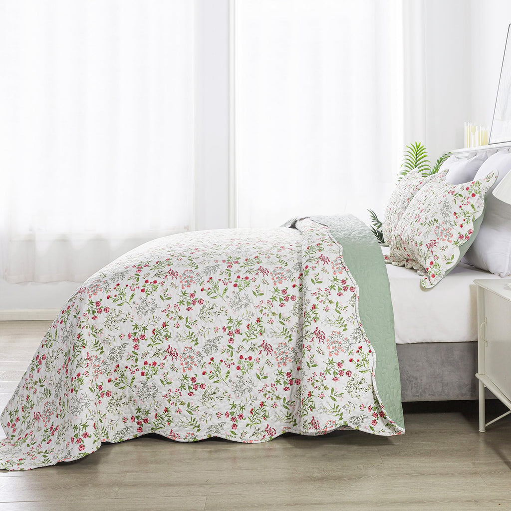HoneiLife Queen Quilt Bedding Set - 3 Pieces Microfiber Quilt Sets Lightweight Bedspreads Reversible Coverlets Nature Bed Cover Floral Bedding Set Wildflower Quilts All Season Use